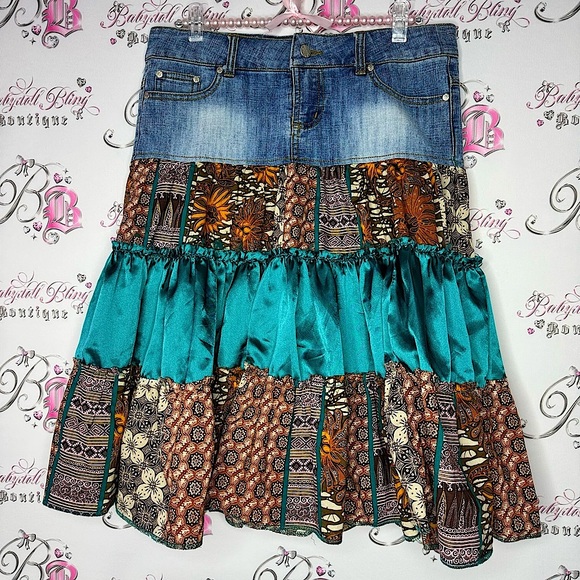 Younique skirt ruffle tiered half denim jean half tiered cloth fabric stunning - Picture 10 of 10